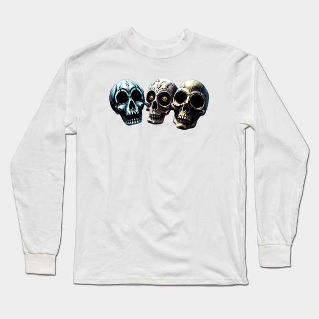 Spooky Scary Skulls - Dark Variant Long Sleeve T-Shirt by Atomic City Art